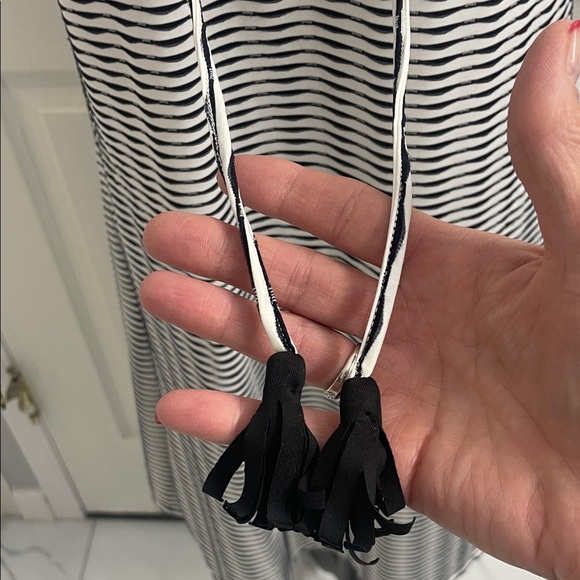 Tribal Black & White Striped Dress V Neck with Ties Sleeveless Pockets Sz S - Picture 6 of 11